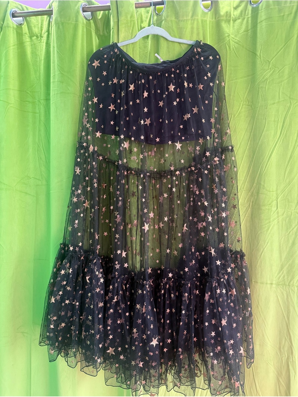 Free People Star Glitter Black Gold Maxi Mesh Tulle Small